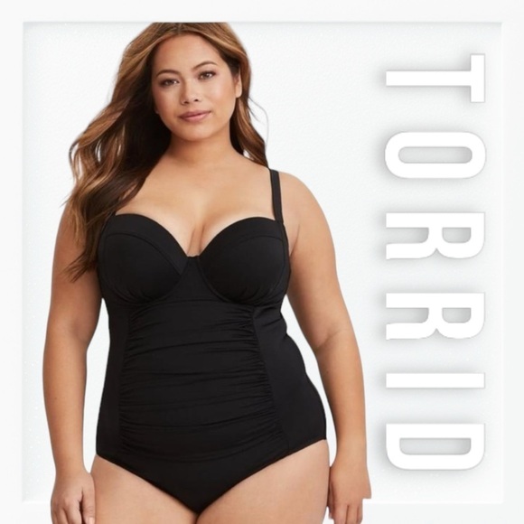 Torrid Black Ruched Push-Up Demi One Piece Swimsuit sz 6 - Picture 1 of 9